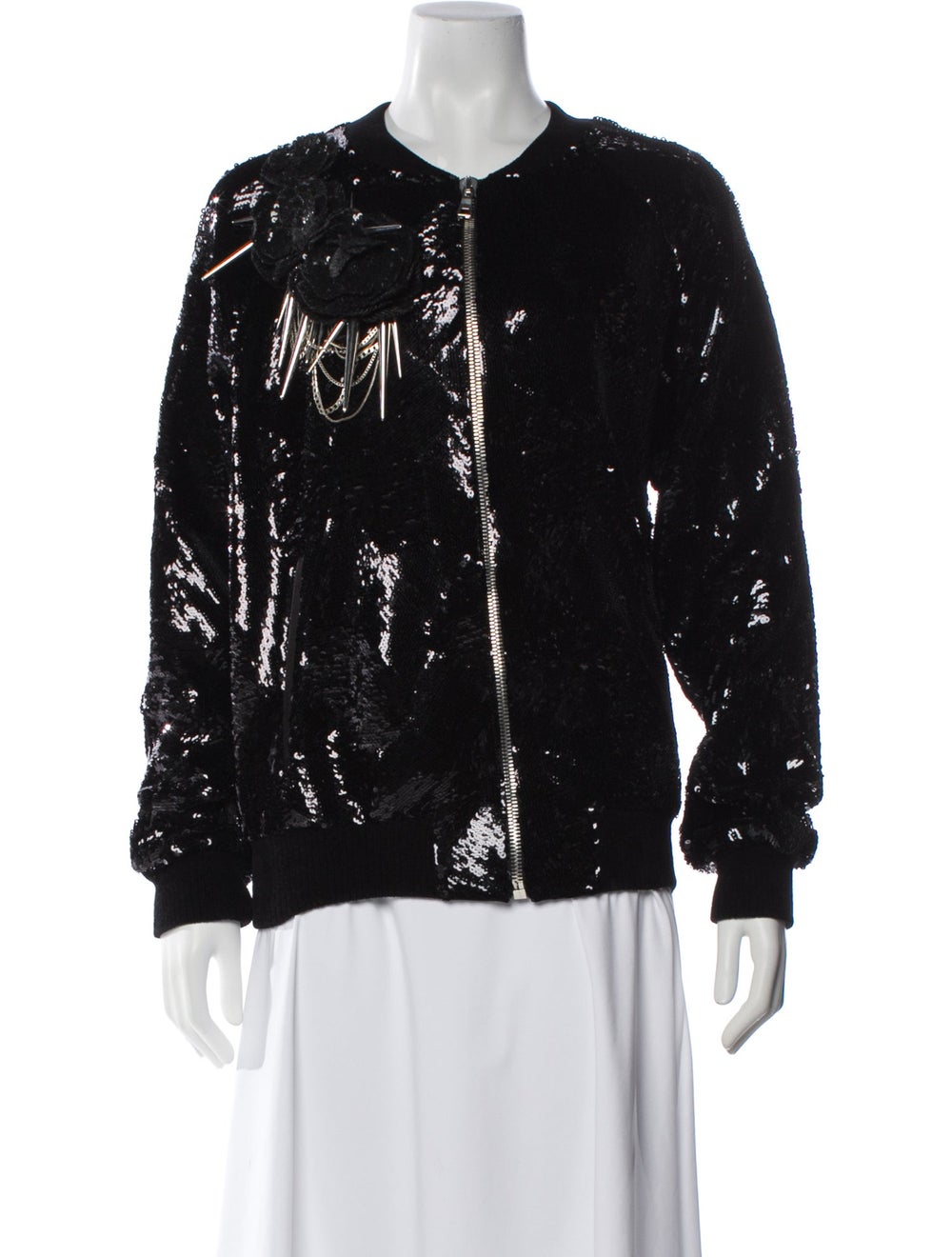 Balmain Jacket Black Patterned Sequin & Chain-Lin… - image 1