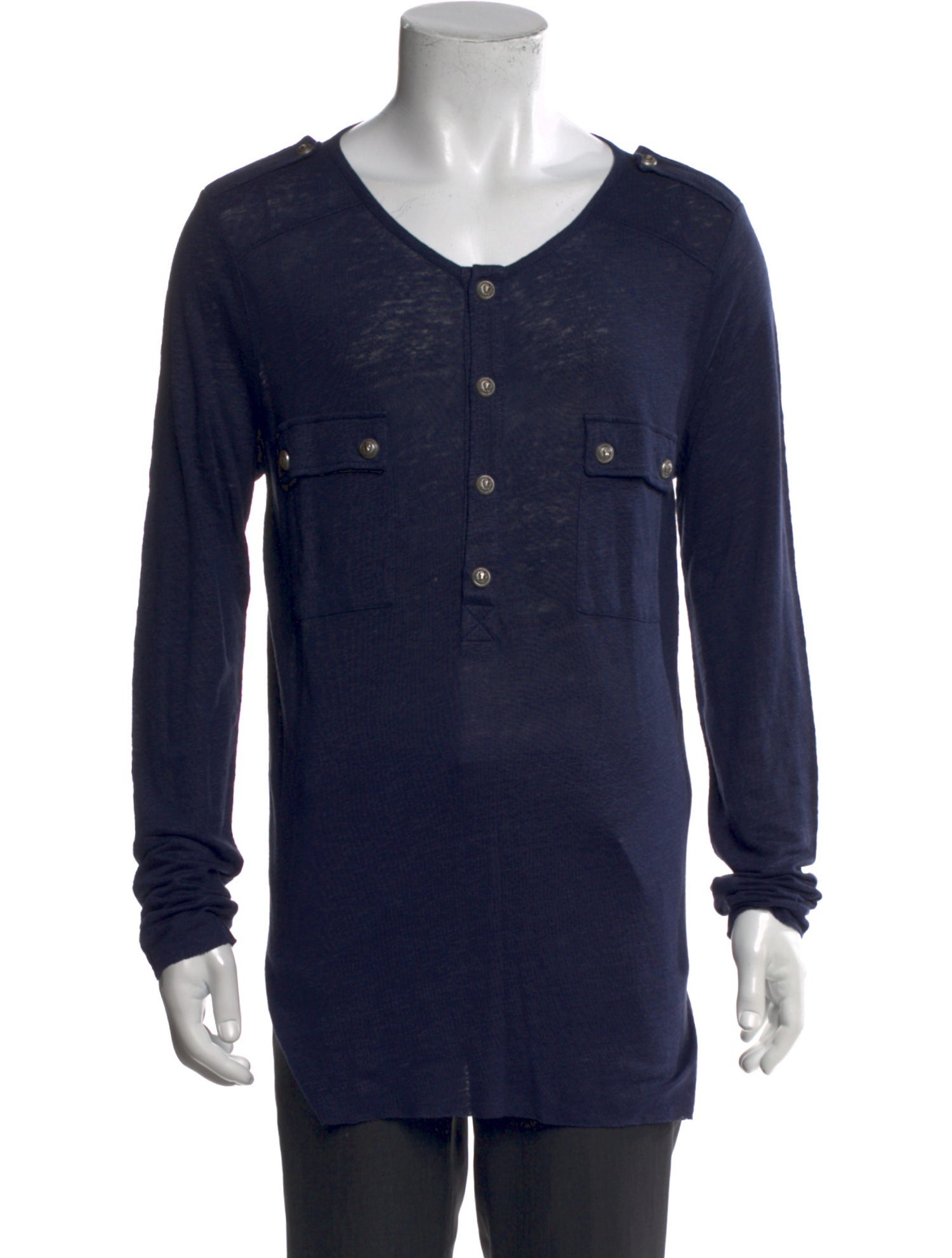 Balmain Linen Scoop Neck Henley