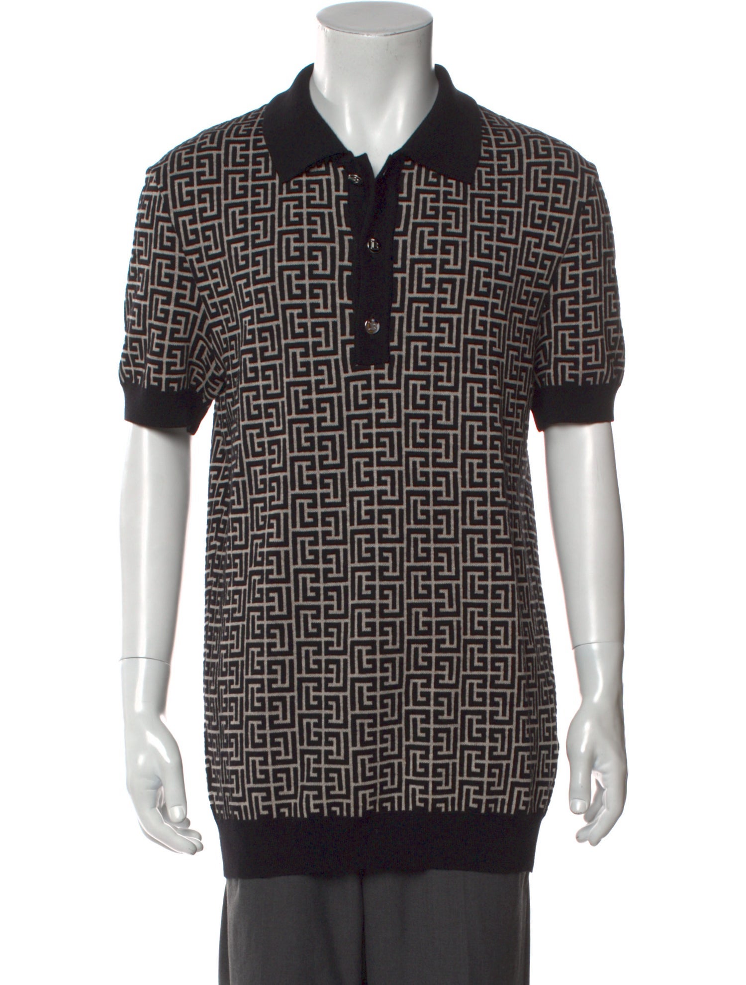 Balmain Printed Mock Neck Polo Sweater