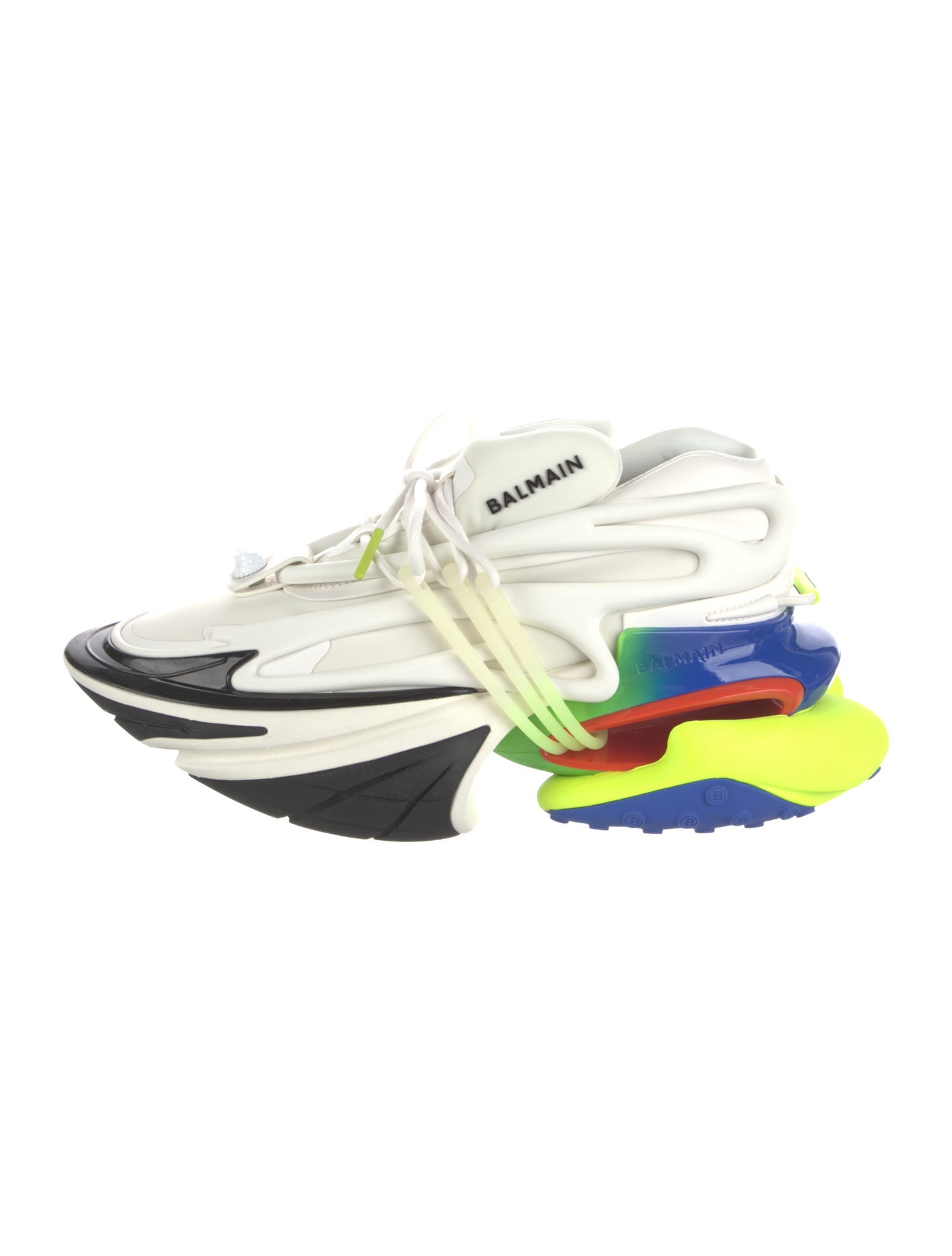 Balmain Leather Colorblock Pattern Sneakers