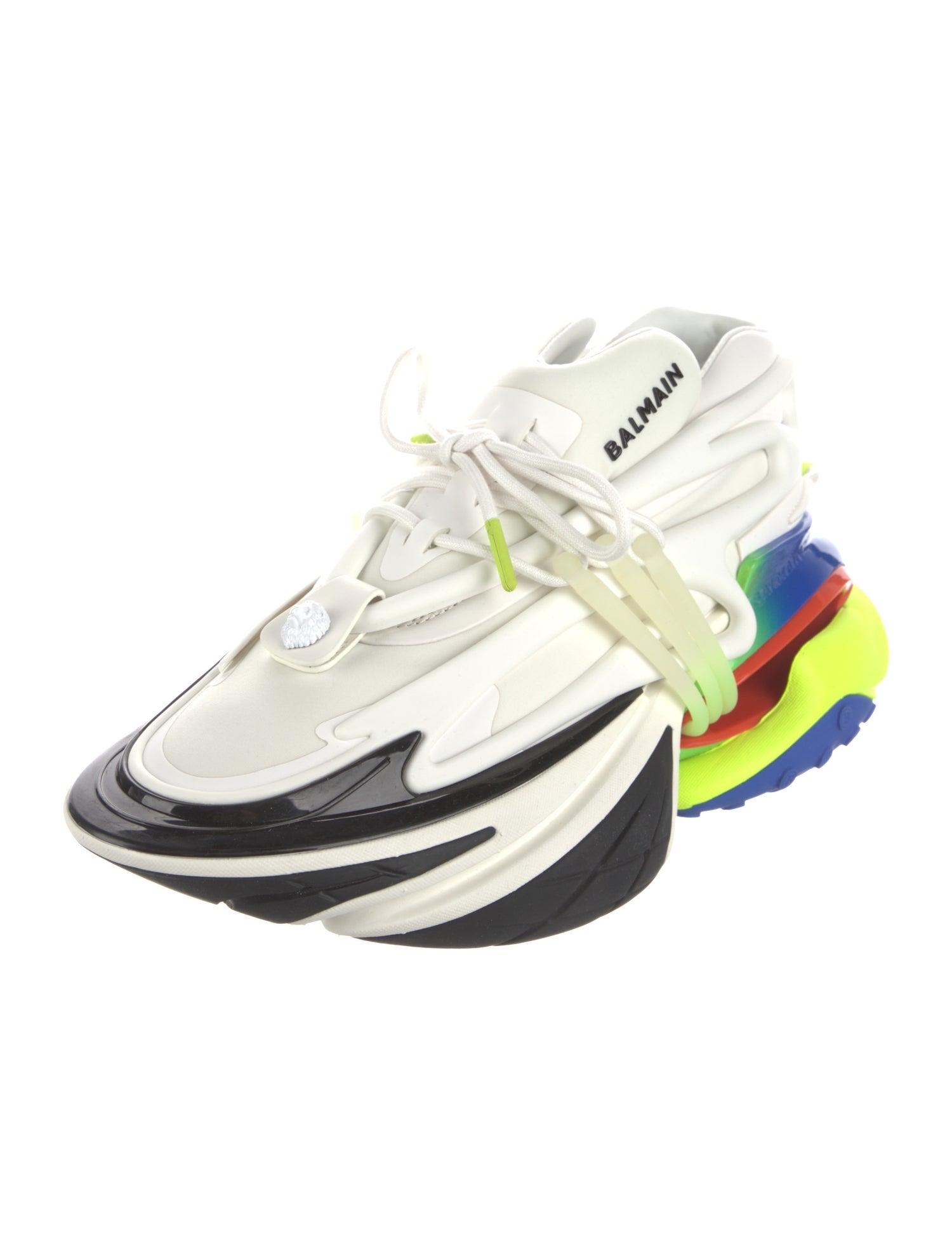 Balmain Leather Colorblock Pattern Sneakers