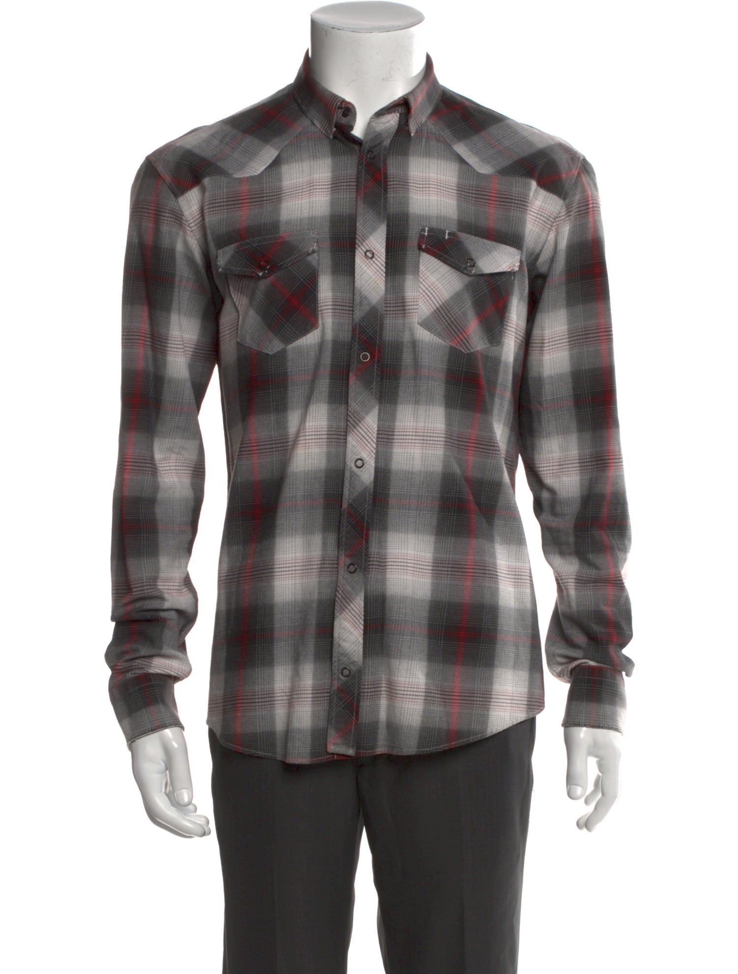Balmain Plaid Print Long Sleeve Western Shirt