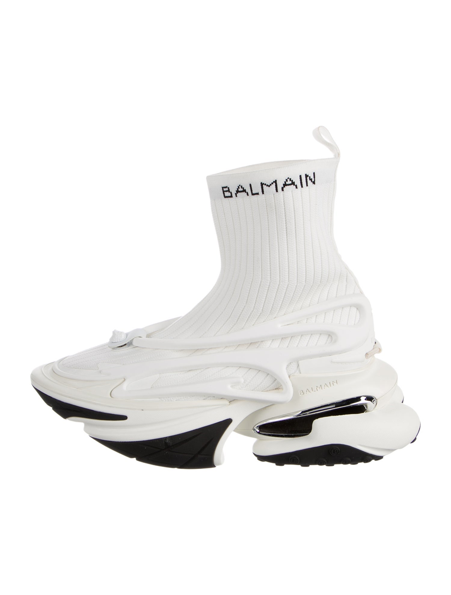 Balmain Leather Colorblock Pattern Sock Sneakers