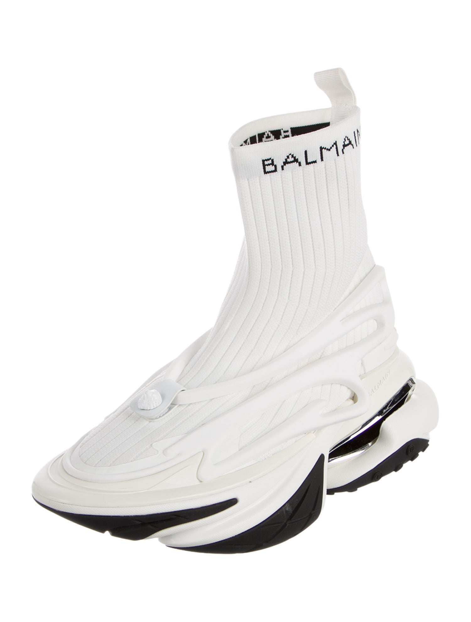 Balmain Leather Colorblock Pattern Sock Sneakers