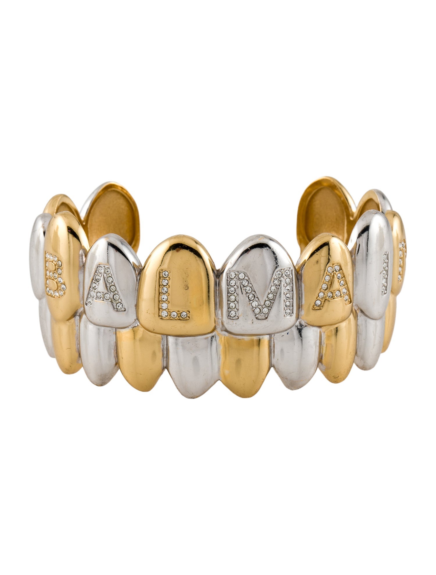 Balmain Two-Tone Crystal Double Grillz Cuff Bracelet