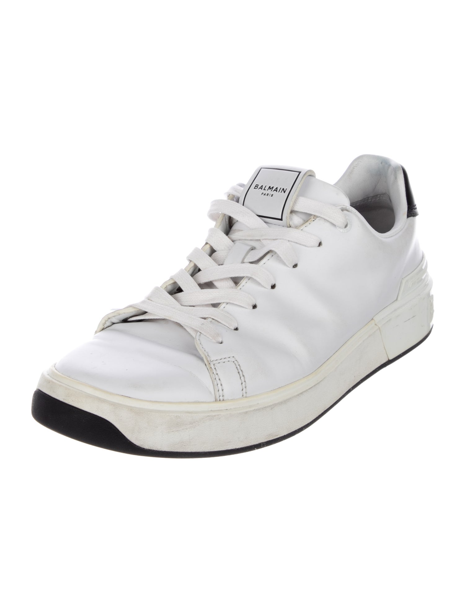 Balmain Leather Glitter Accents Sneakers