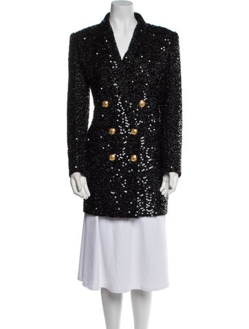 Pre-owned Balmain Tweed Pattern Peacoat In Black