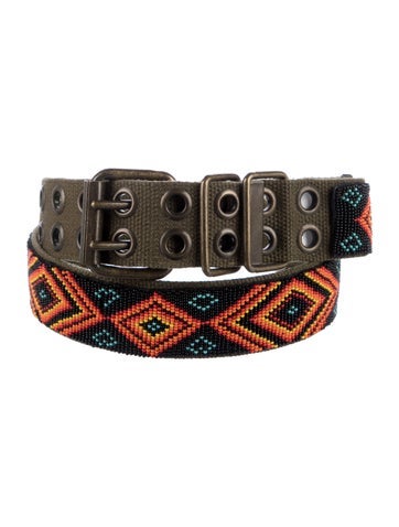 Pre-owned Balmain Canvas Beaded Accents Belt In Green