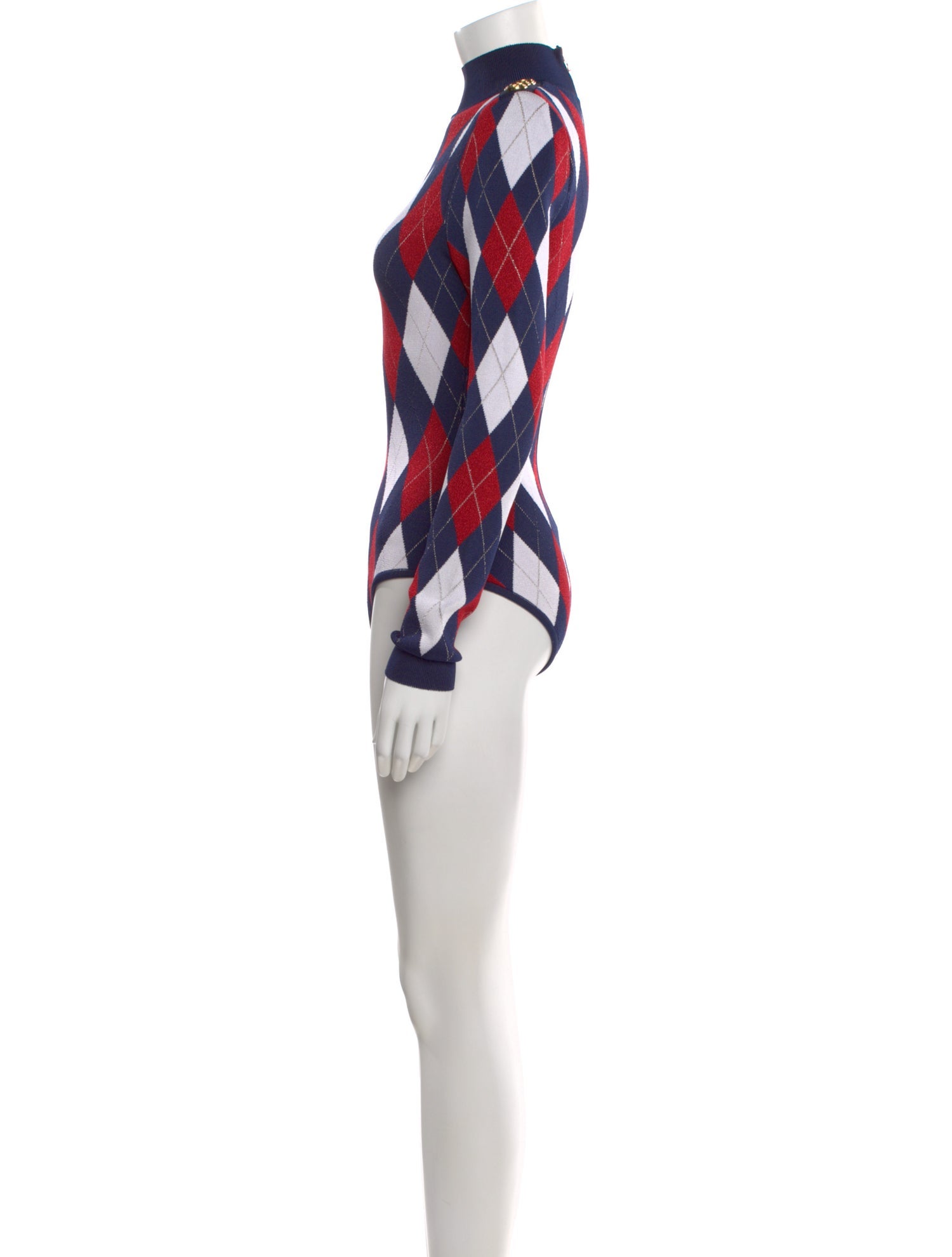 Balmain Plaid Print Mock Neck Top