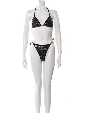 Pre-owned Balmain Printed Glitter Accents Bikini In White