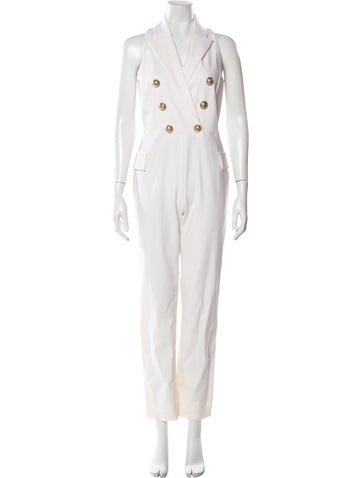 Pre-owned Balmain Wool V-neck Jumpsuit In White