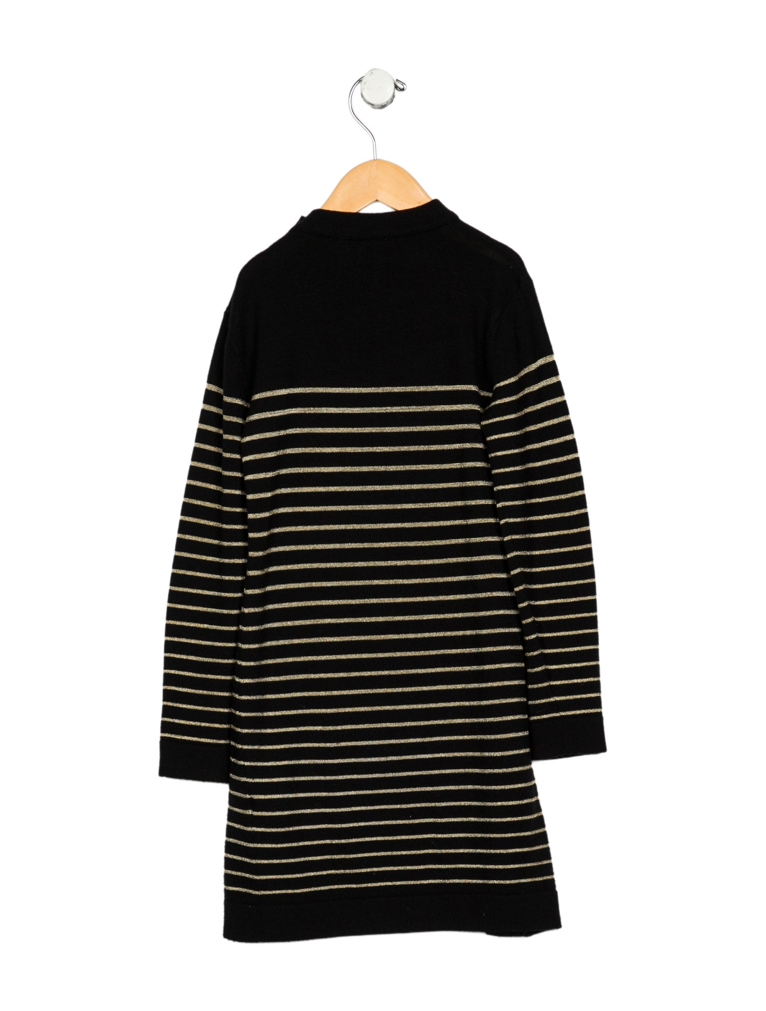 Balmain Wool black and gold patterned long sleeve knit dress with side snap closure