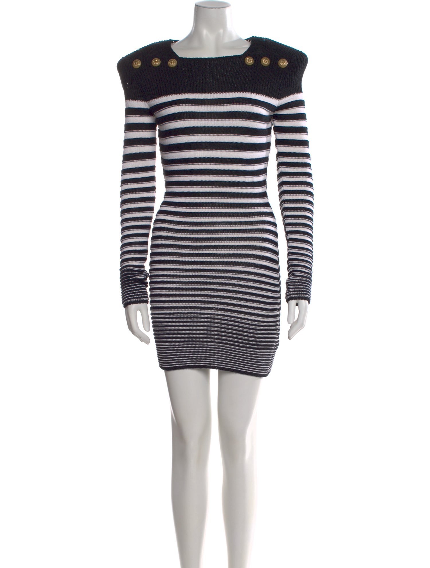 balmain black and white striped dress Striped Mini Dress