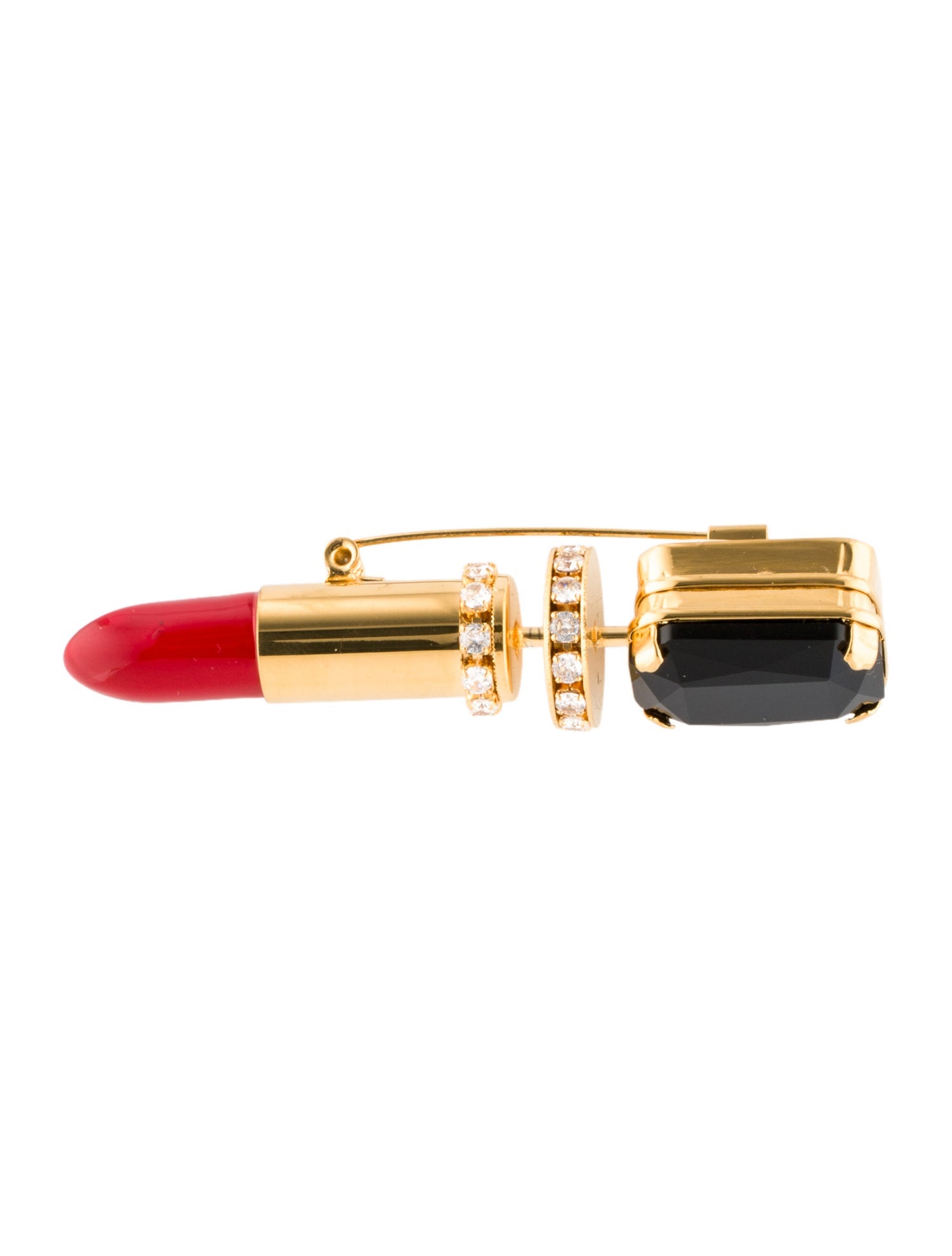 Balmain Crystal & Enamel Lipstick Pin Brooch