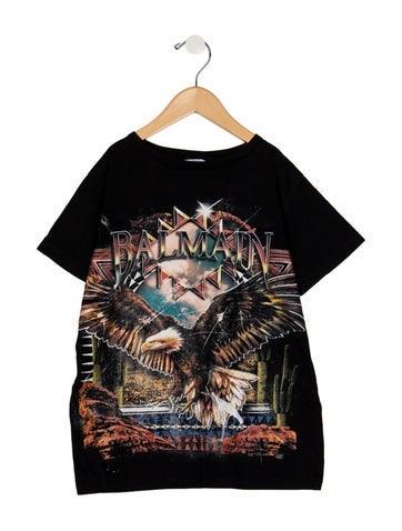 Pre-owned Balmain Kids' Boys Branded Pattern Printed Shirt In Black