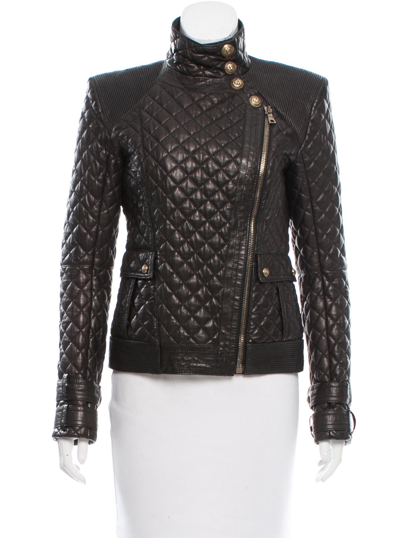 Balmain Leather Quilted Jacket Clothing BAM23927 The RealReal