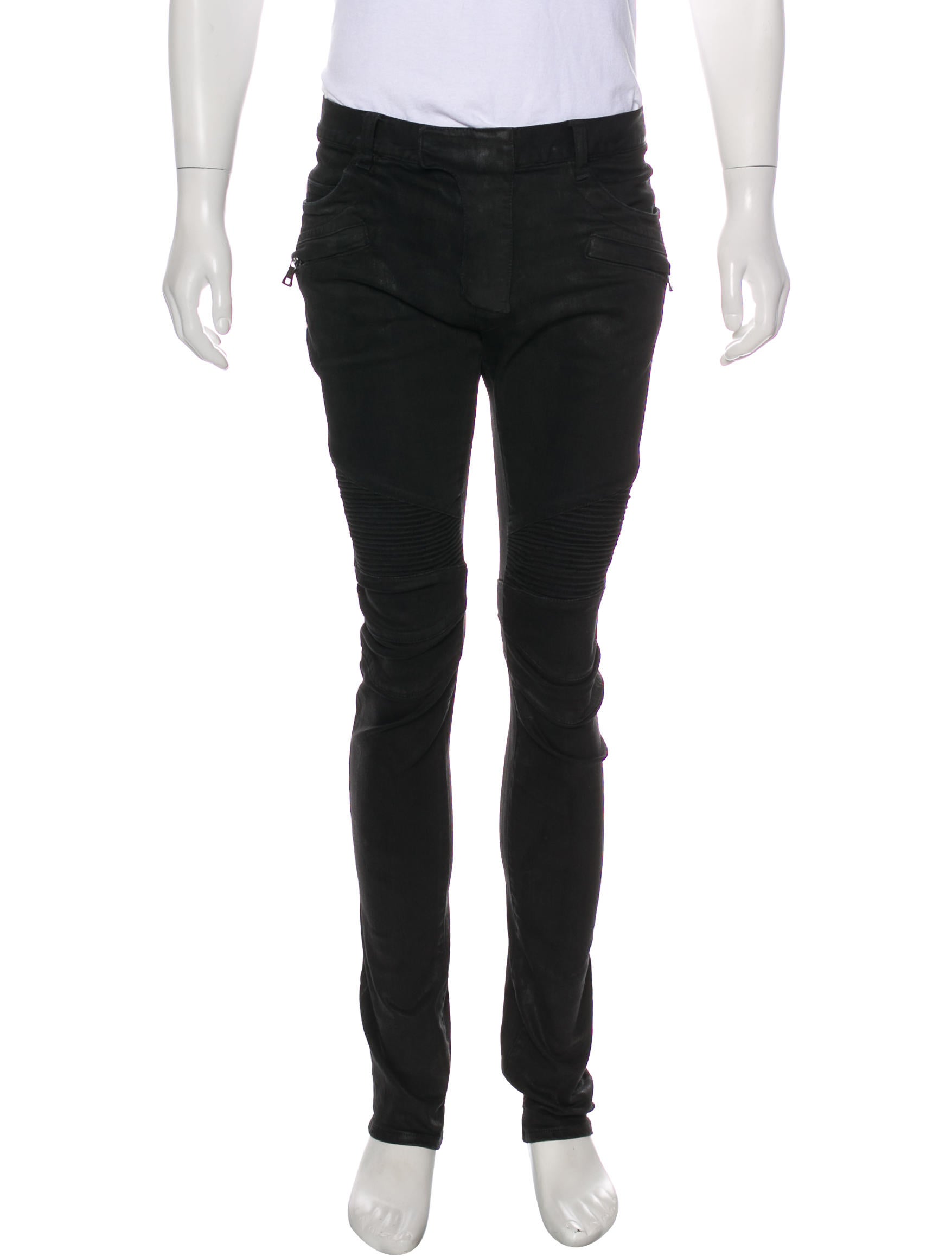 balmain waxed biker jeans