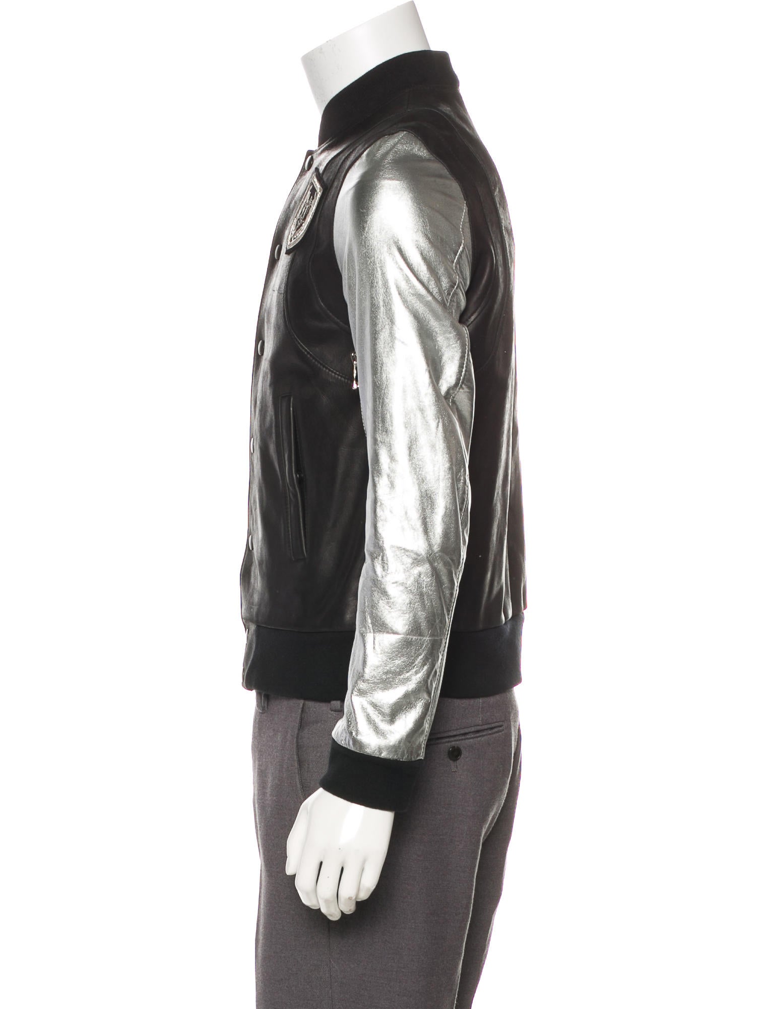 Balmain 2011 Leather Silver Sleeve Teddy Jacket - Black Outerwear