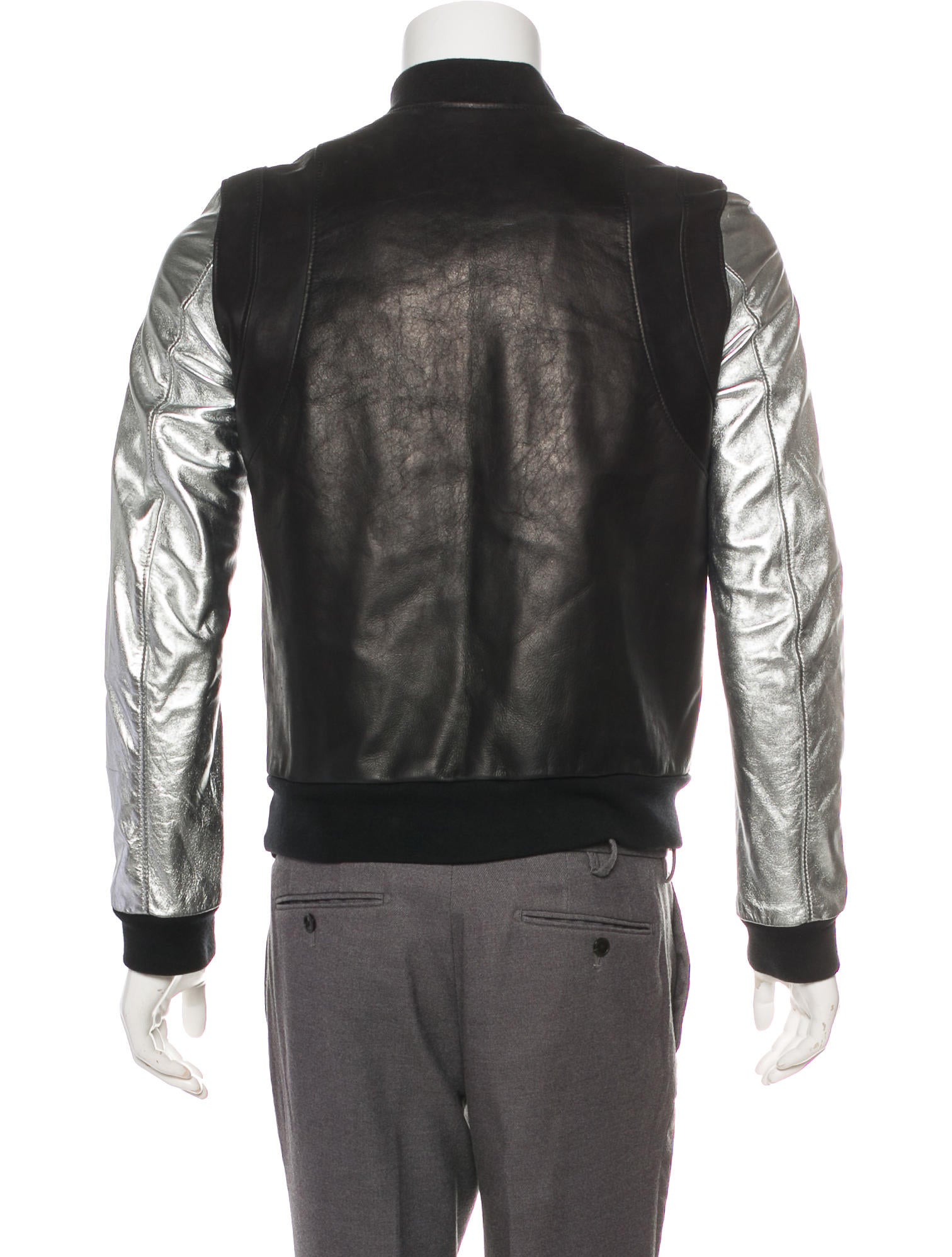 Balmain 2011 Leather Silver Sleeve Teddy Jacket - Black Outerwear