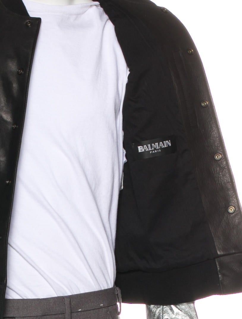 Balmain 2011 Leather Silver Sleeve Teddy Jacket - Black Outerwear