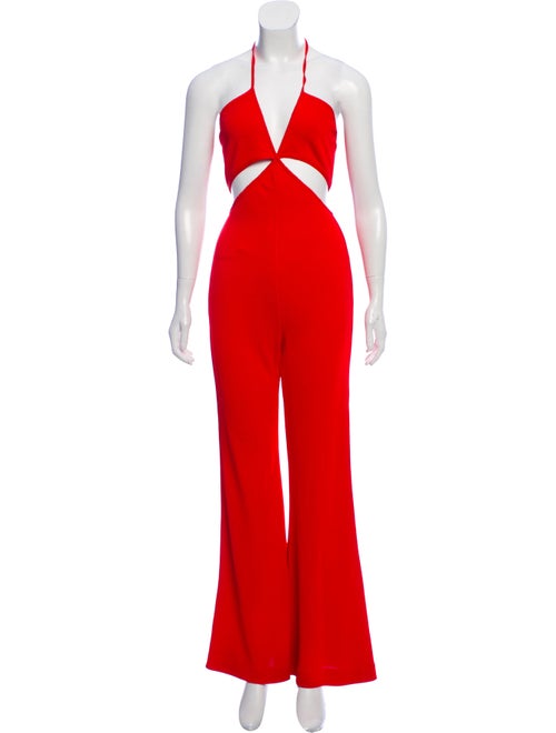 Balmain Halter Wide-Leg Jumpsuit Red