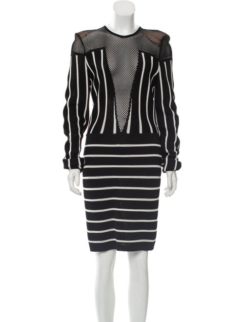 Balmain Striped Mesh Dress Black