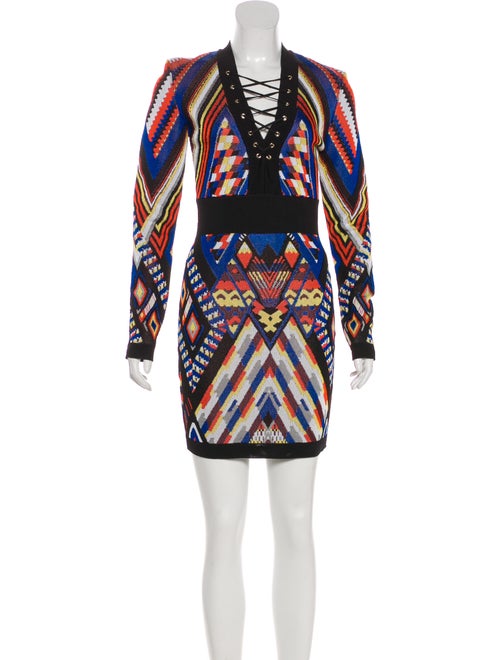Balmain Lace-Up Knit Dress Black