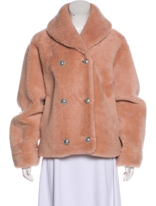 Balmain Shearling Button-Up Jacket Pink