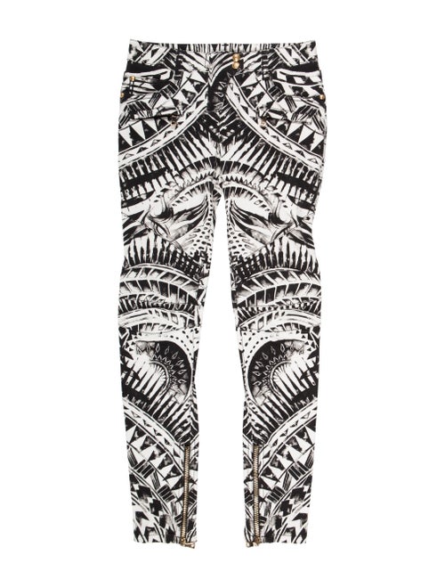 Balmain Printed Skinny Jeans White