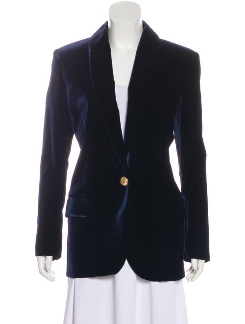 Balmain Velour Shawl Collar Blazer Navy