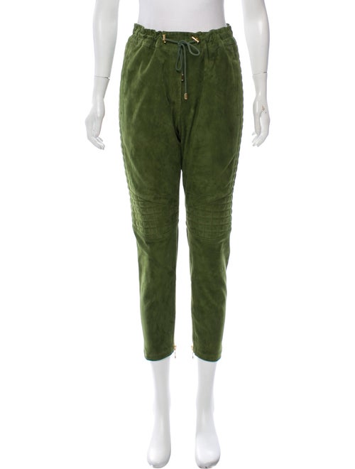 Balmain Suede Cropped Pants Green