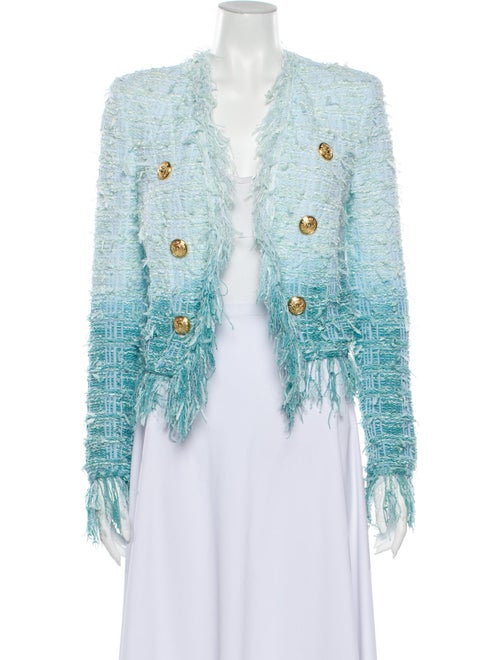 Balmain Tweed Pattern Blazer Blue