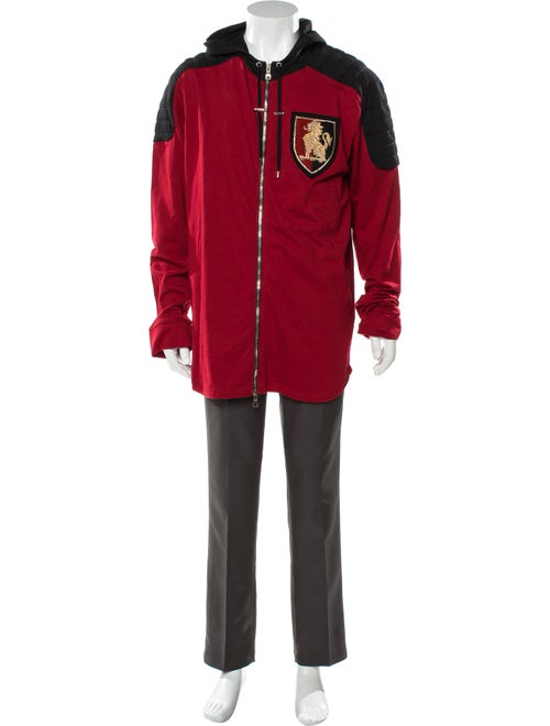 Balmain Patch Zip-Up Hoodie red