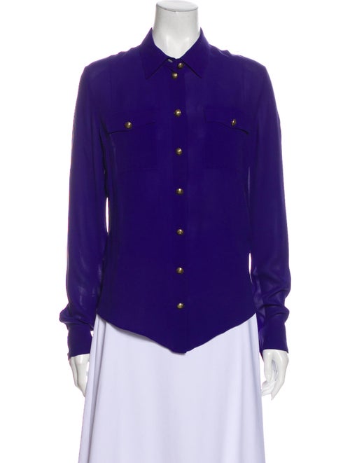 Balmain Silk Long Sleeve Button-Up Top Purple