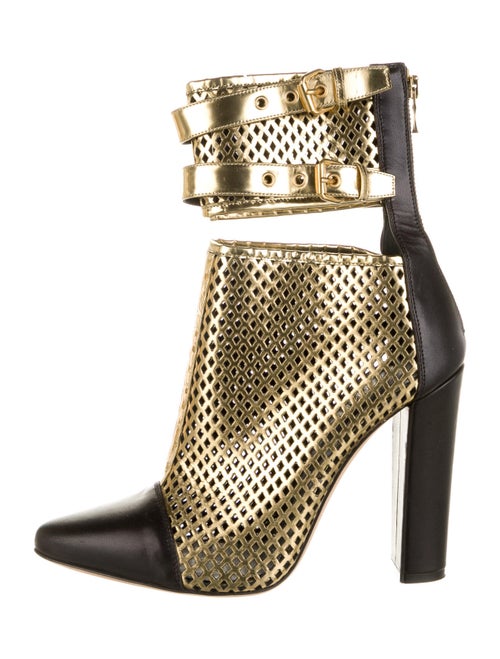 Balmain Leather Colorblock Pattern Boots Gold
