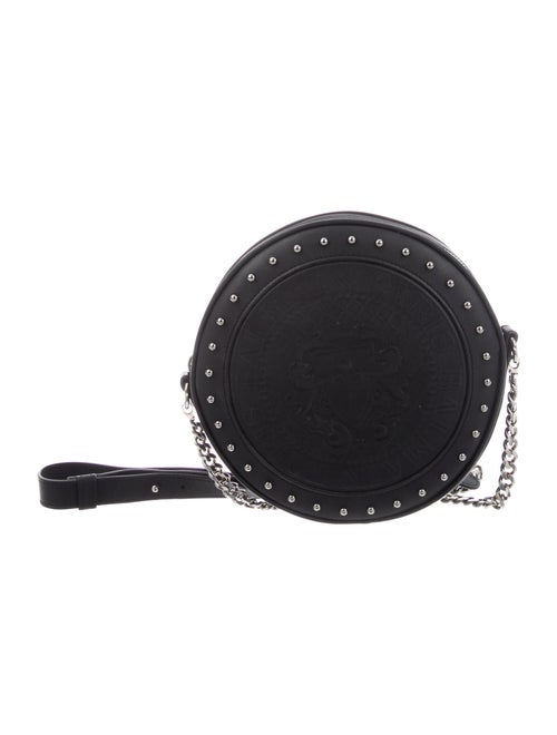 Balmain Disco Leather Circle Crossbody Bag Black