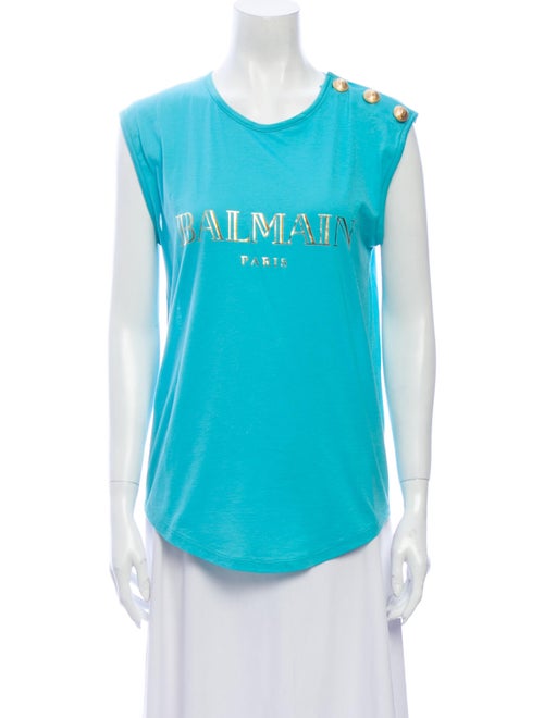 Balmain Graphic Print Crew Neck T-Shirt Blue