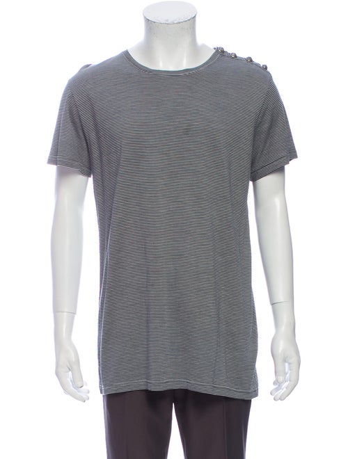Balmain Striped Crew Neck T-Shirt Black