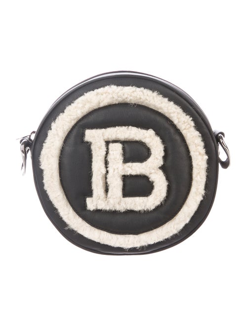 Balmain Shearling-Trimmed Crossbody Bag Black