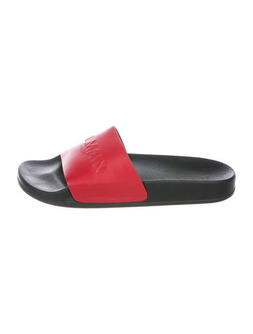 Balmain Signature Logo Leather Slides Black