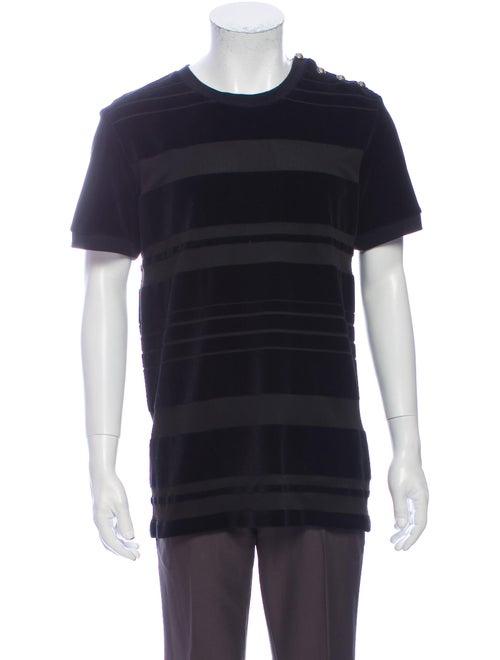 Balmain Striped Crew Neck T-Shirt Black