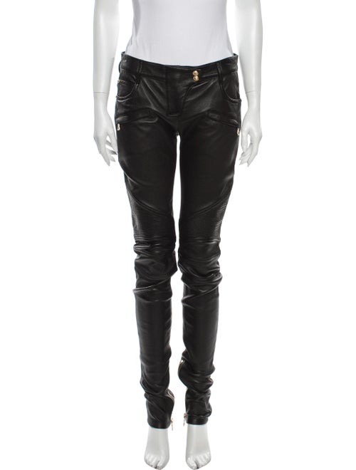 Balmain Lamb Leather Skinny Leg Pants Black