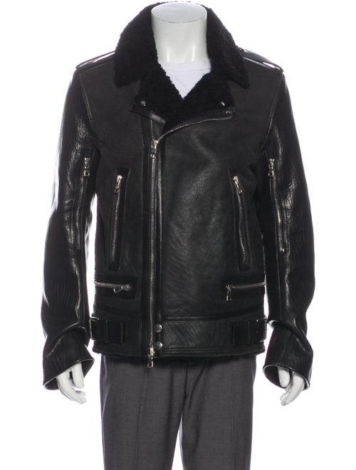 Balmain Shearling Moto Jacket Black