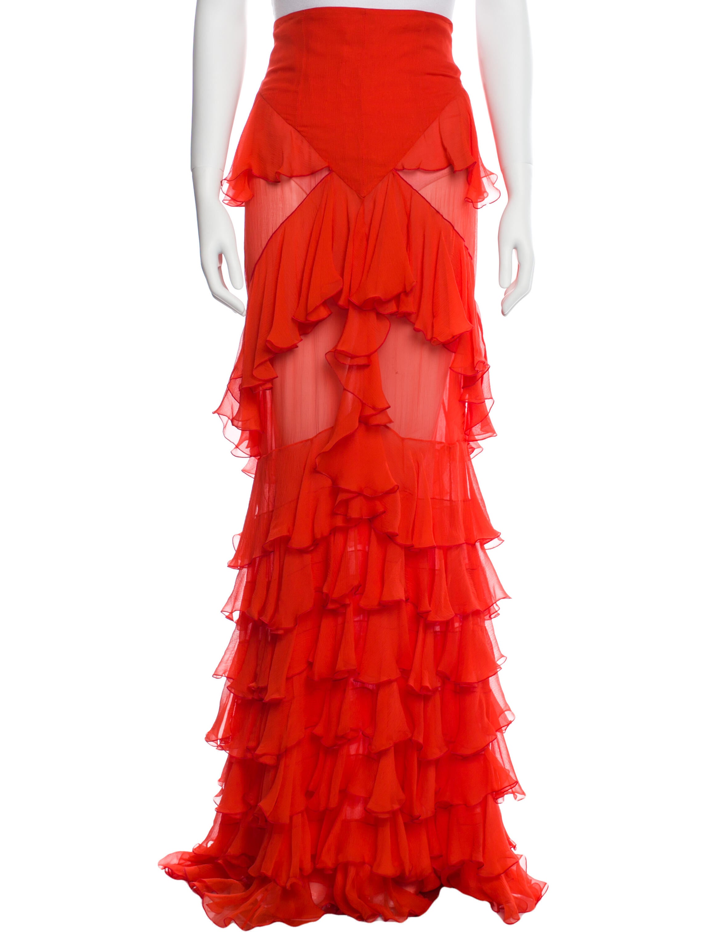 Balmain Silk Long Skirt Orange Skirts, Clothing BAM68023 The RealReal