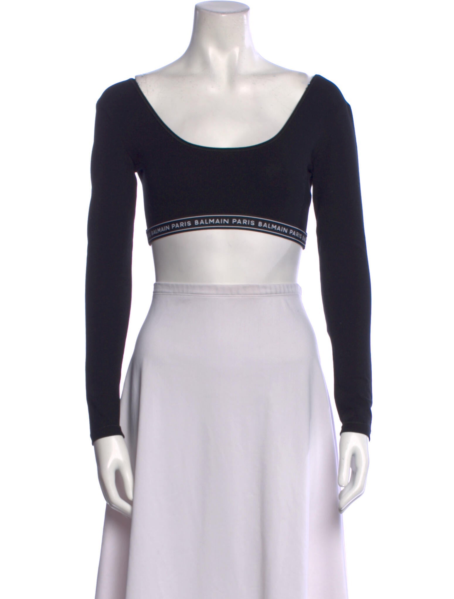Balmain Scoop Neck Long Sleeve Crop Top w/ Tags - Black Tops, Clothing -  BAM69696 | The RealReal