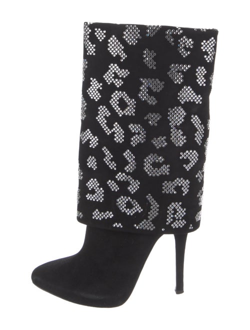 Balmain Suede Floral Print Lace-Up Boots