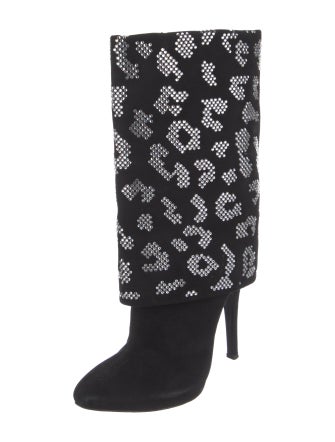 Balmain Suede Floral Print Lace-Up Boots