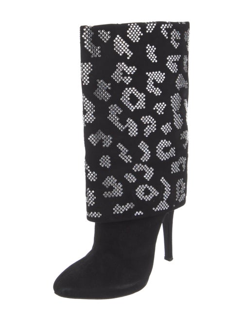 Balmain Suede Floral Print Lace-Up Boots