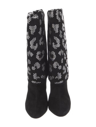 Balmain Suede Floral Print Lace-Up Boots