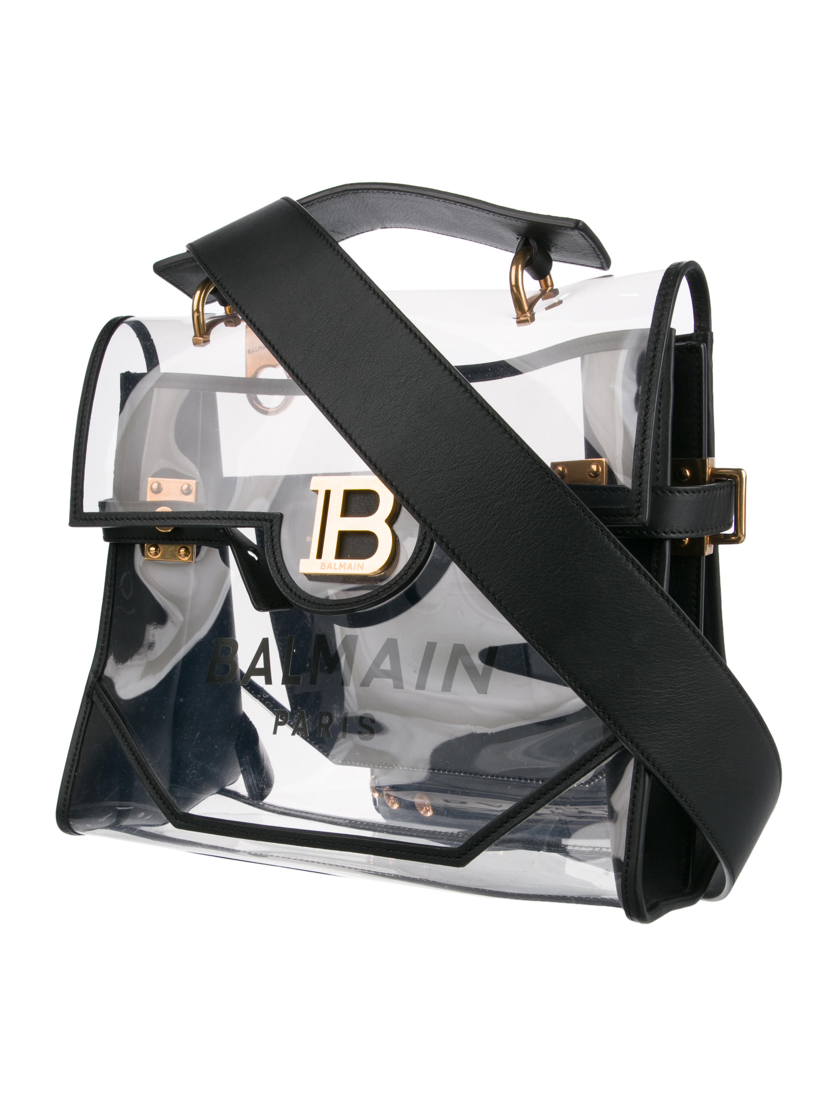 Balmain PVC LeatherTrimmed Shoulder Bag Black Shoulder Bags